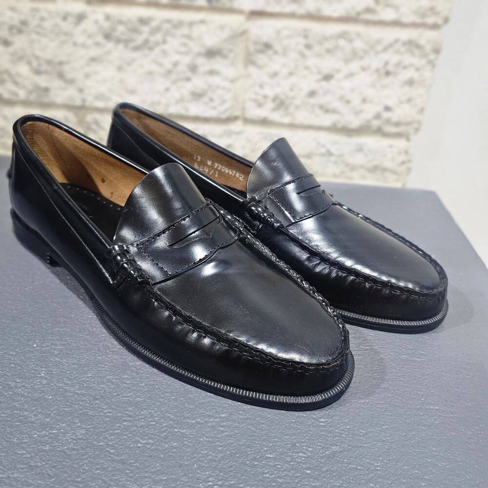 Sebago Penny Loafers Leather Handsewn Moc Toe Preppy Black Womens Sz 12M New